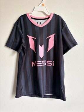 Kids' Messi Black Jersey with Pink Logo